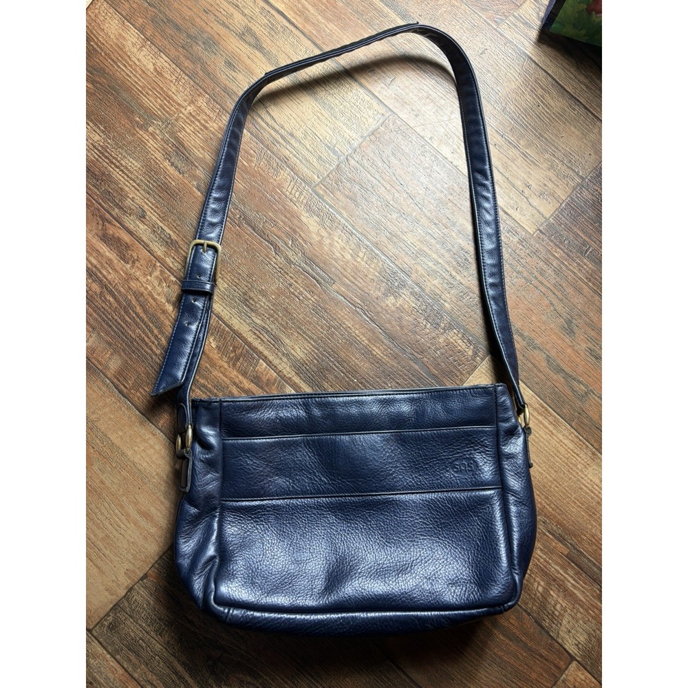 SAS Leather Shoulder Bag Navy Blue Crossbody Purse Adjustable Strap Vintage